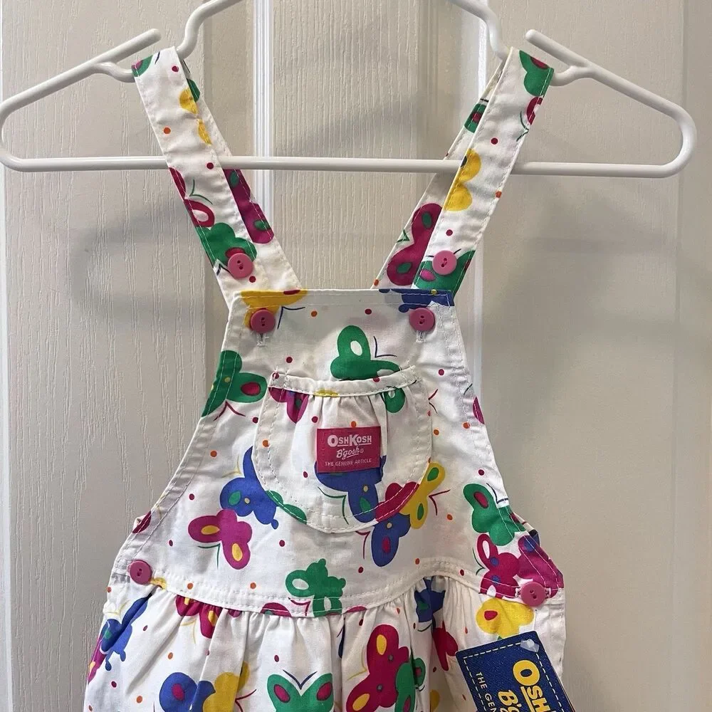 Vintage Oshkosh B'gosh Butterfly Overall Shorts Shortalls USA Girls 6X w/ TAGS